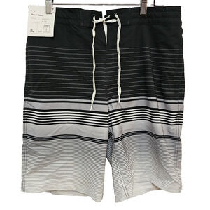 Mens Goodfellow Board Shorts 32 Black Stripe Swimsuit 4 Way Stretch 10 In 50 UPF